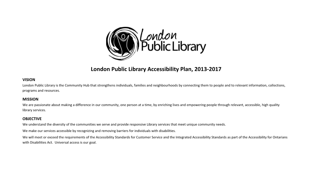 London Public Library Accessibility Plan, 2013-2017