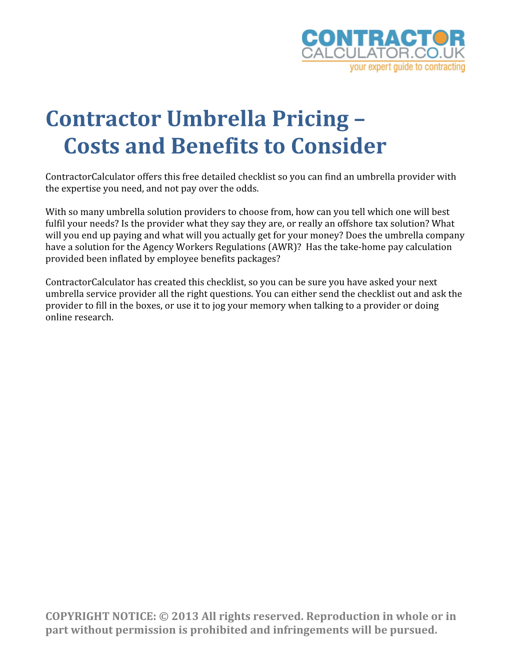 Contractor Umbrella Pricing Costs and Benefits to Consider