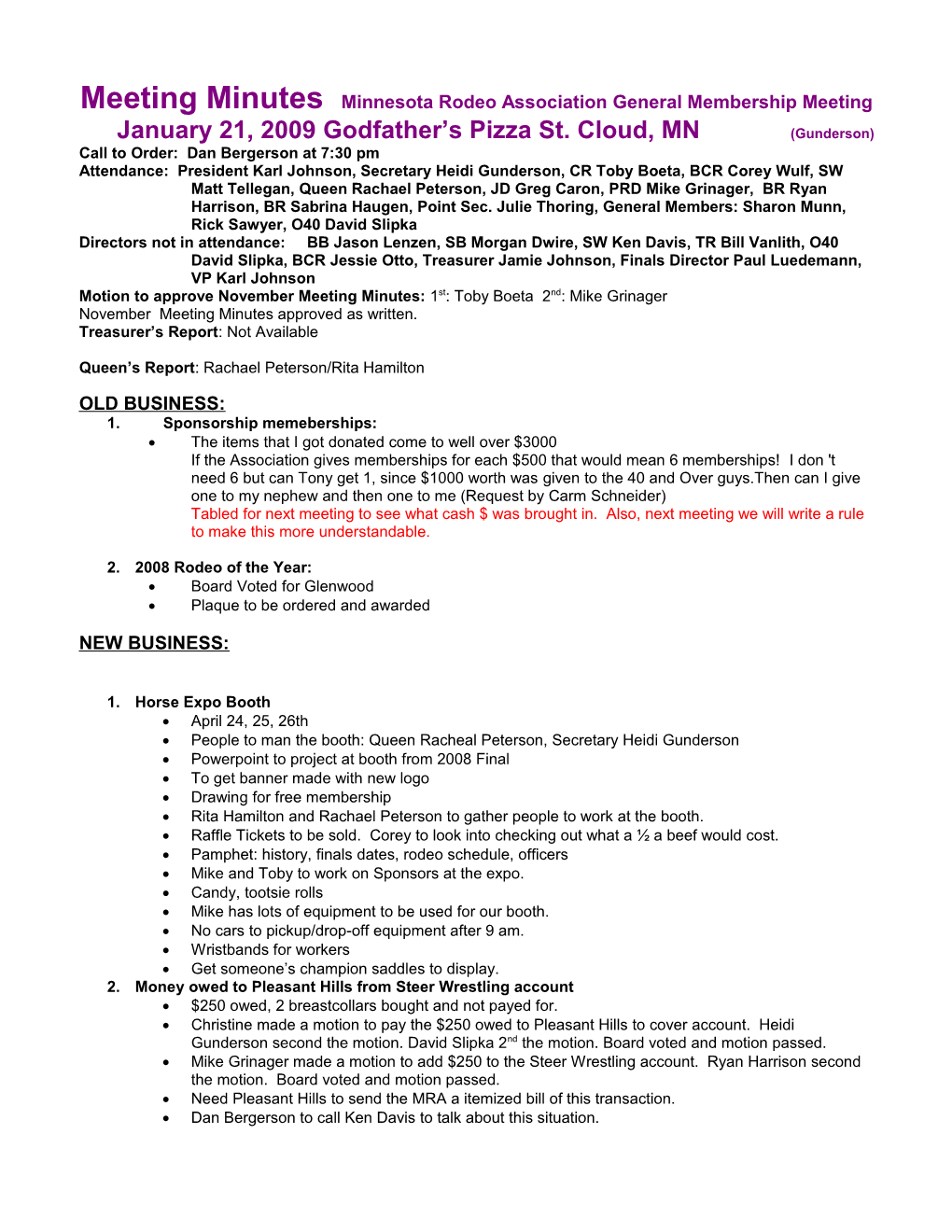 Meeting Minutes Minnesota Rodeo Association General Membership Meeting