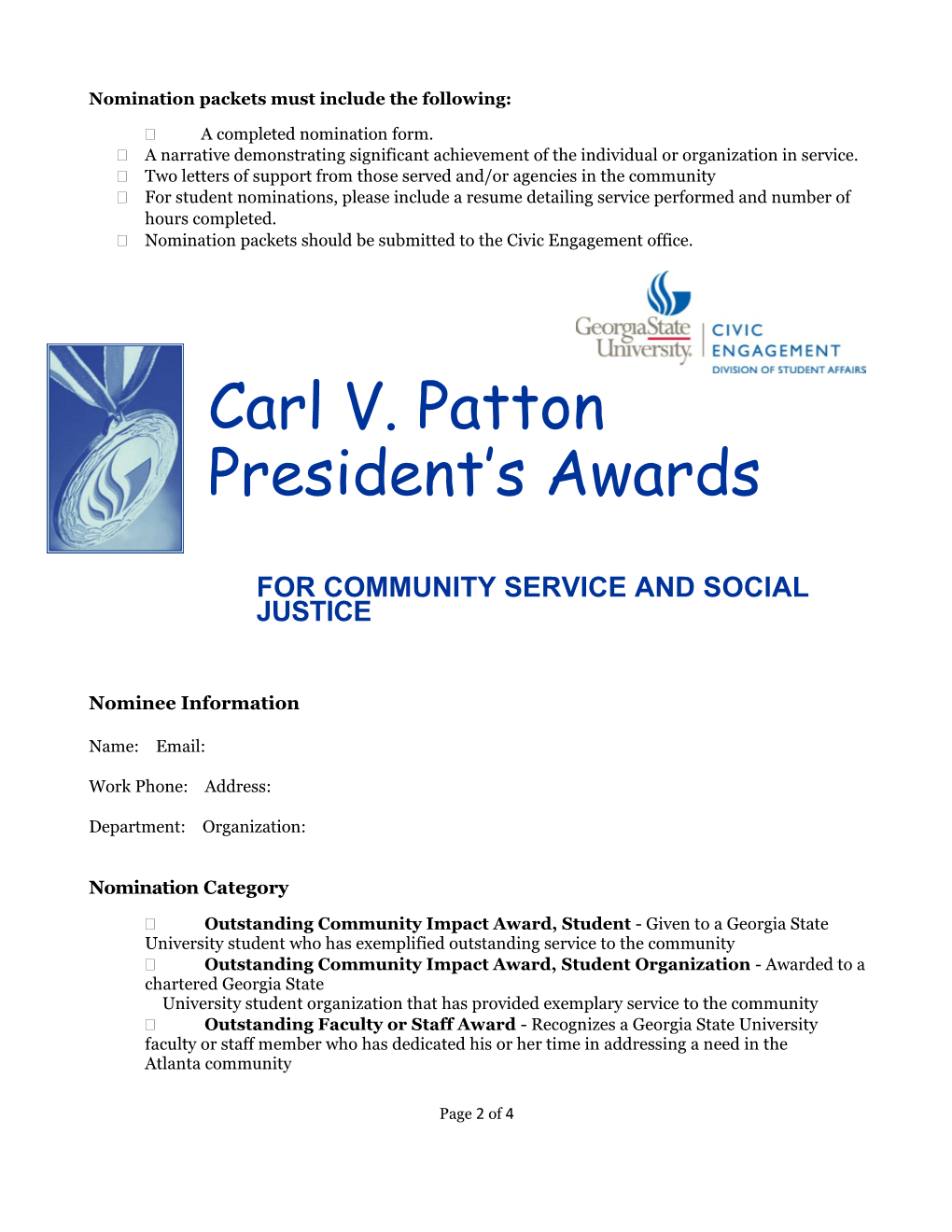 Carl V. Patton President S Award