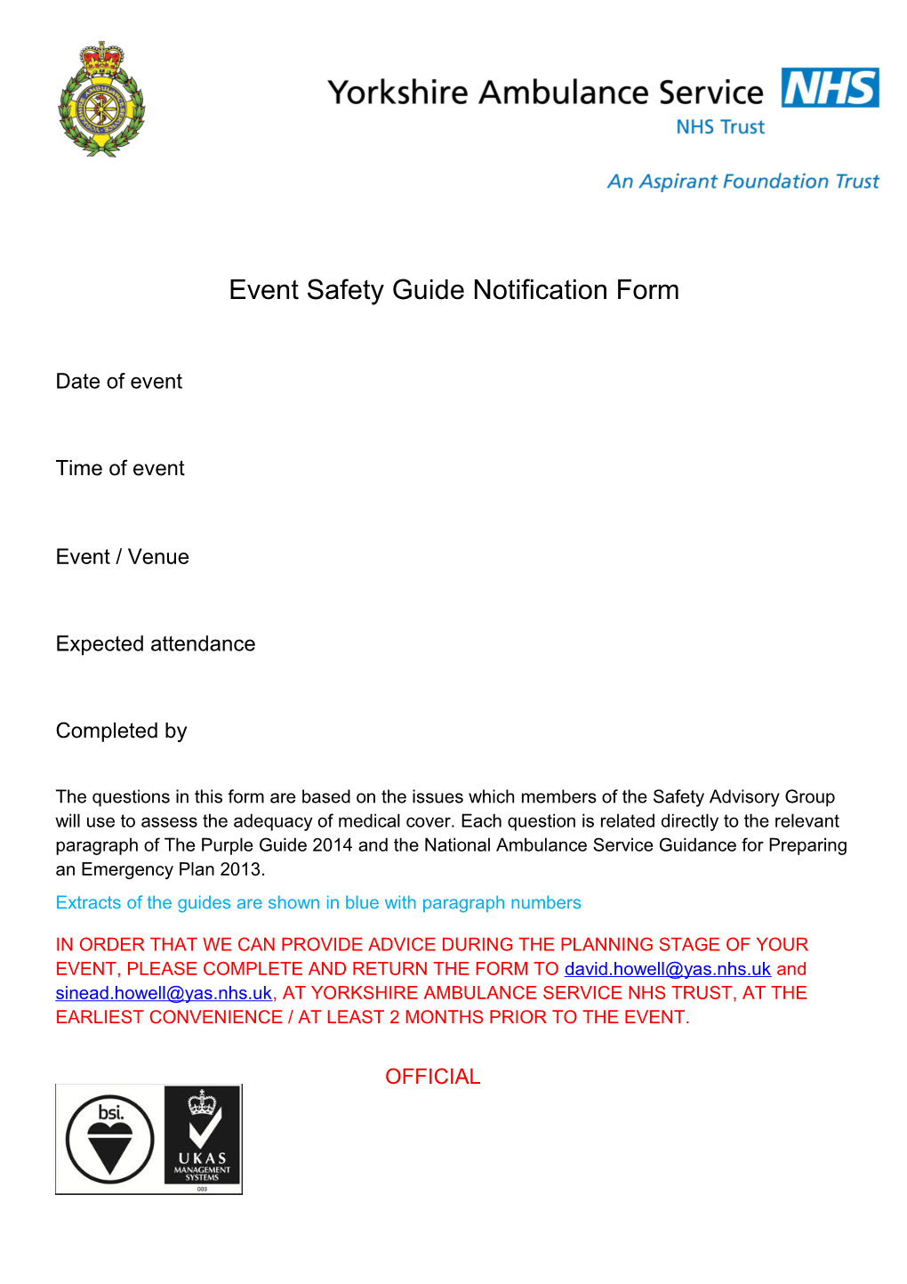 Event Safety Guidenotification Form