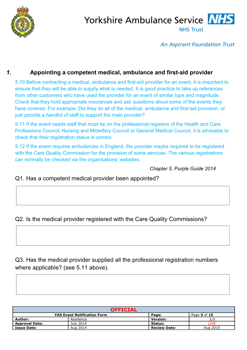 Event Safety Guidenotification Form