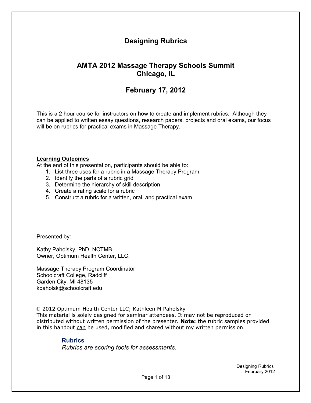 AMTA 2012 Massage Therapy Schools Summit