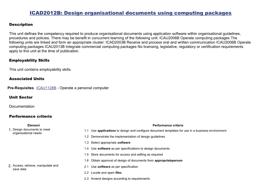 ICAD2012B: Design Organisational Documents Using Computing Packages