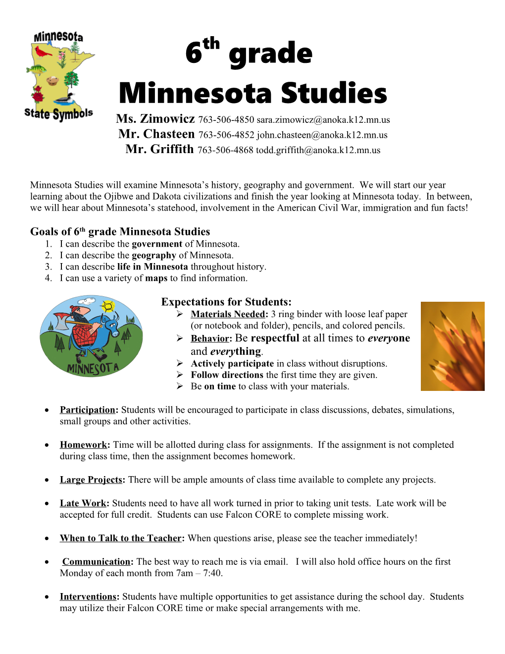 Goals of 6Th Grade Minnesota Studies
