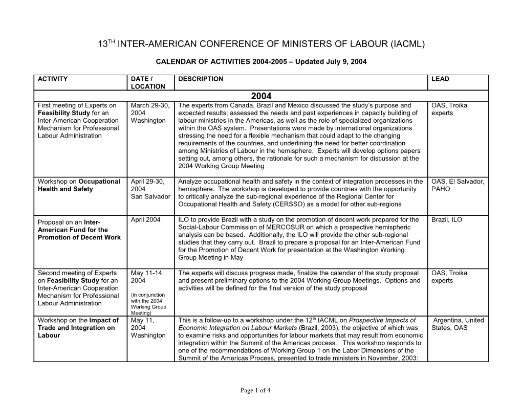 13Th Inter-American Conference of Ministers of Labour (Iacml)