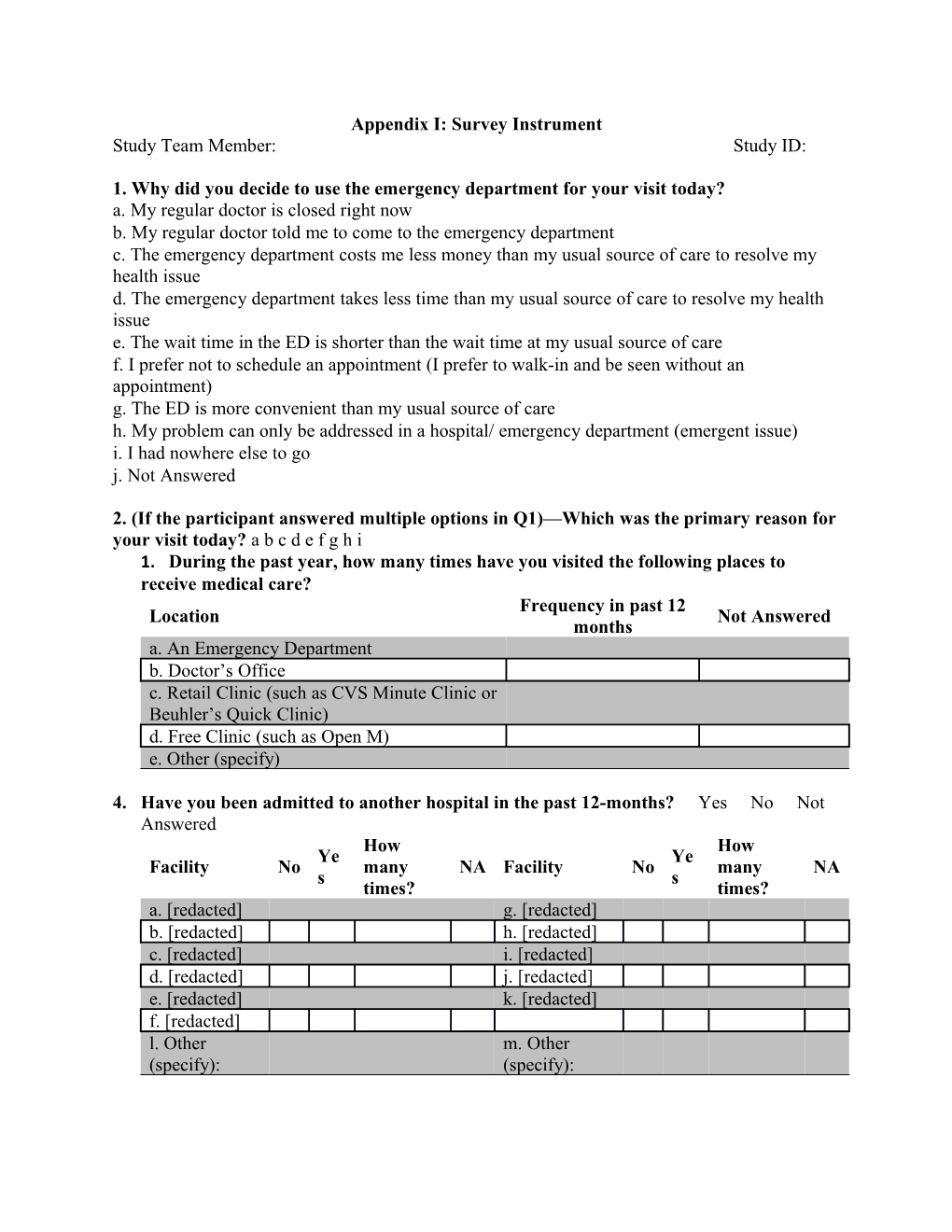 Appendix I: Survey Instrument