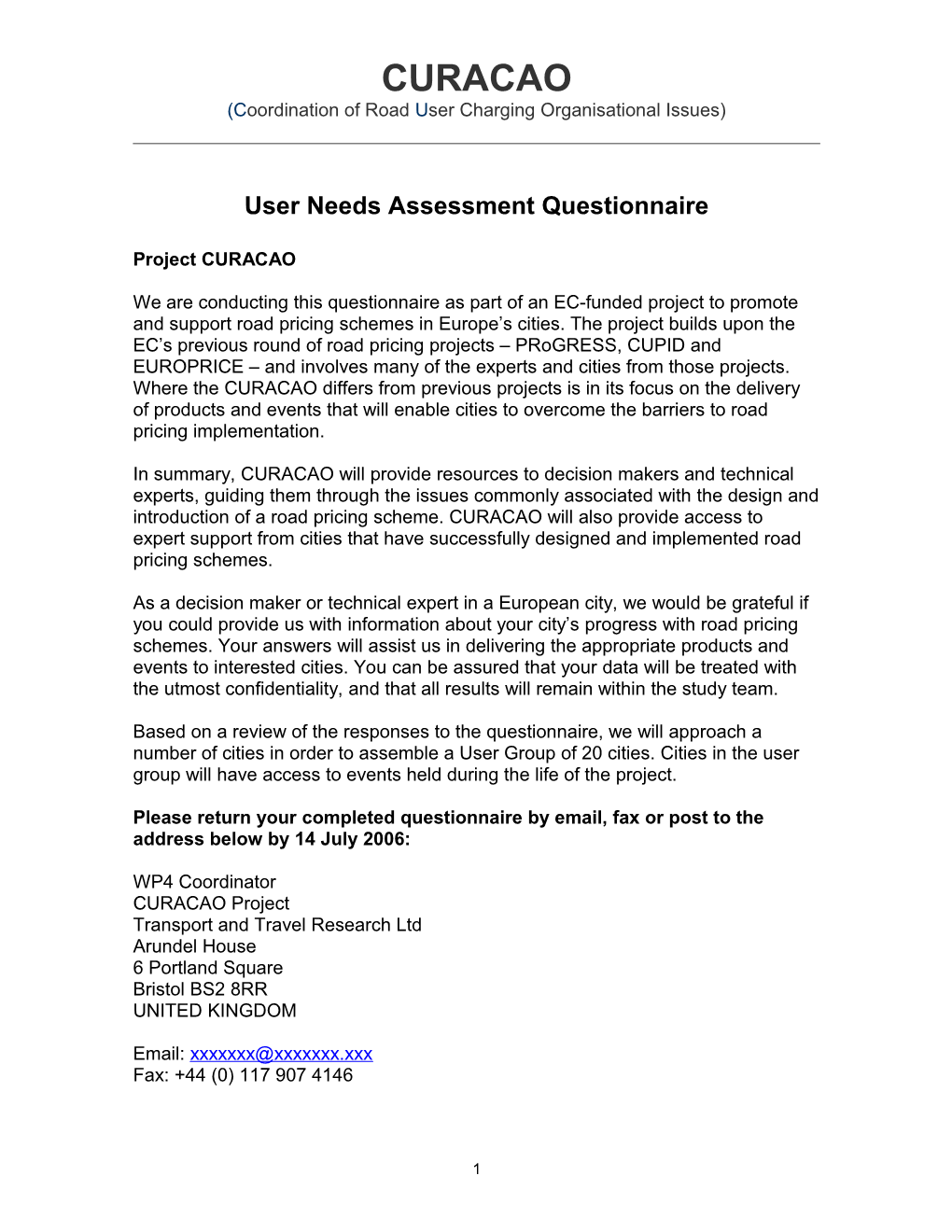 Coordination of Road User Charging Organisational Issues