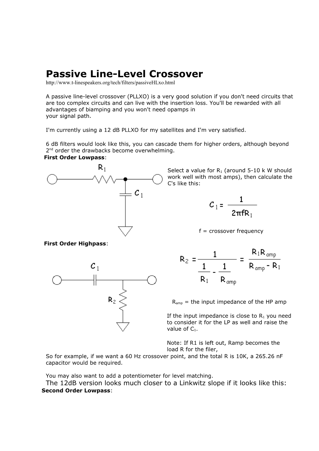 Passive Line-Level Crossover