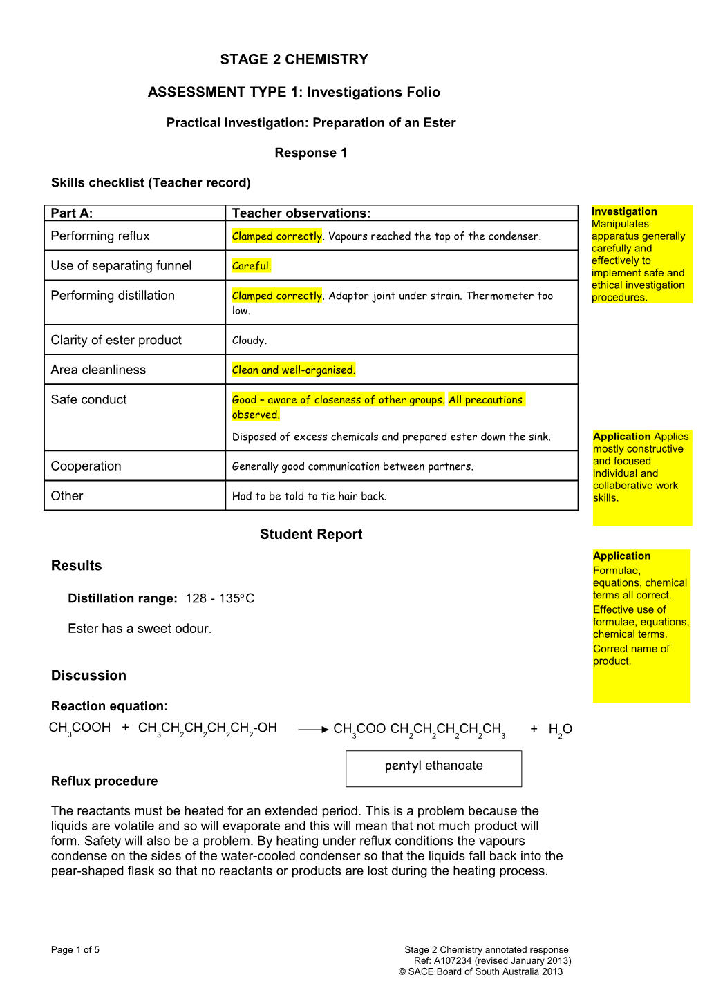 Preparation of Ester: Student Report