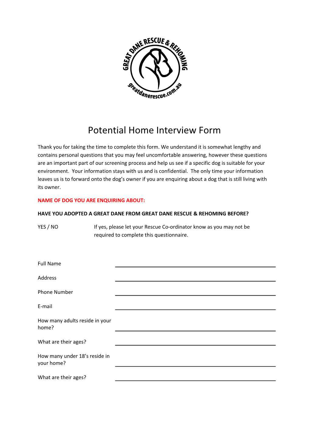 Potential Home Interview Form