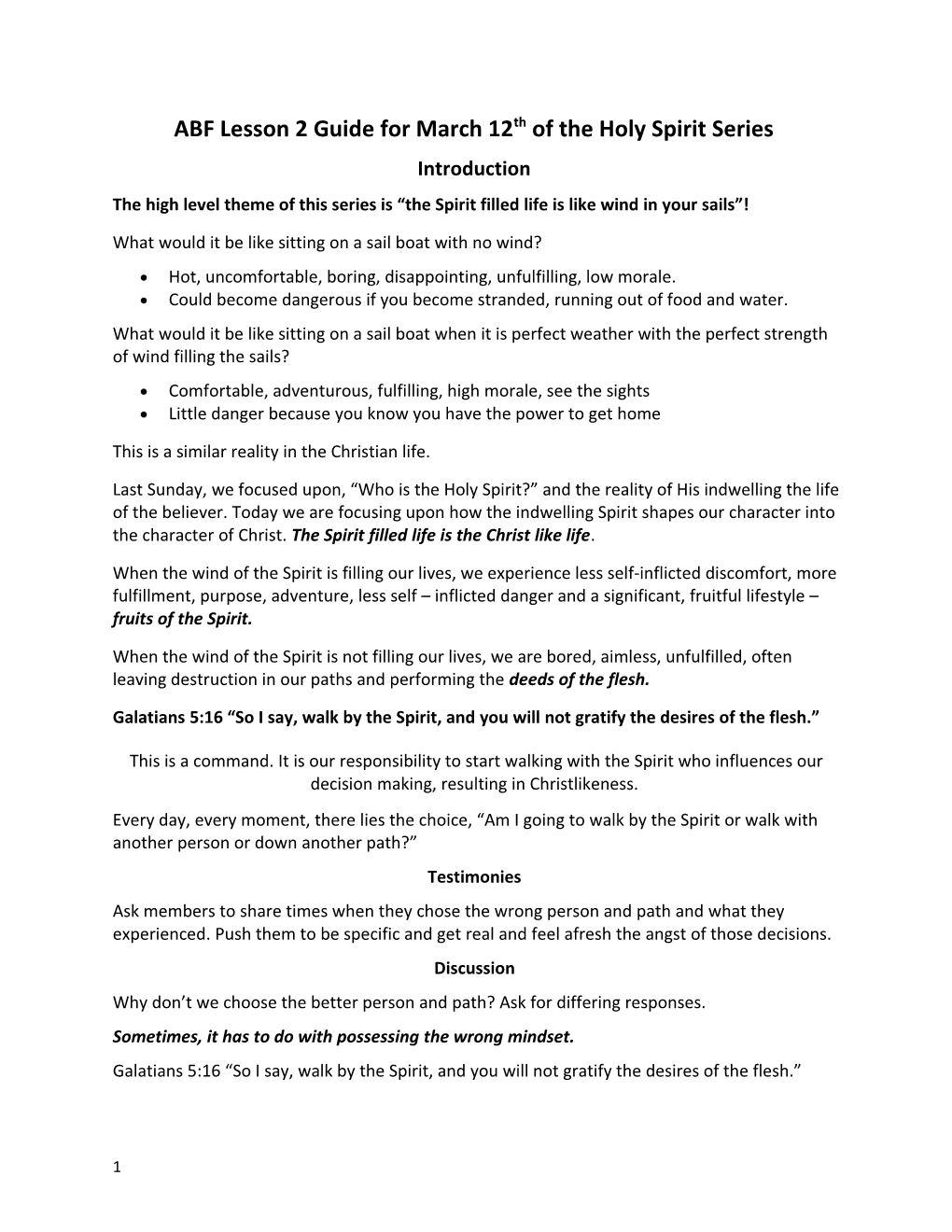 ABF Lesson 2 Guide for March 12Thof the Holy Spirit Series