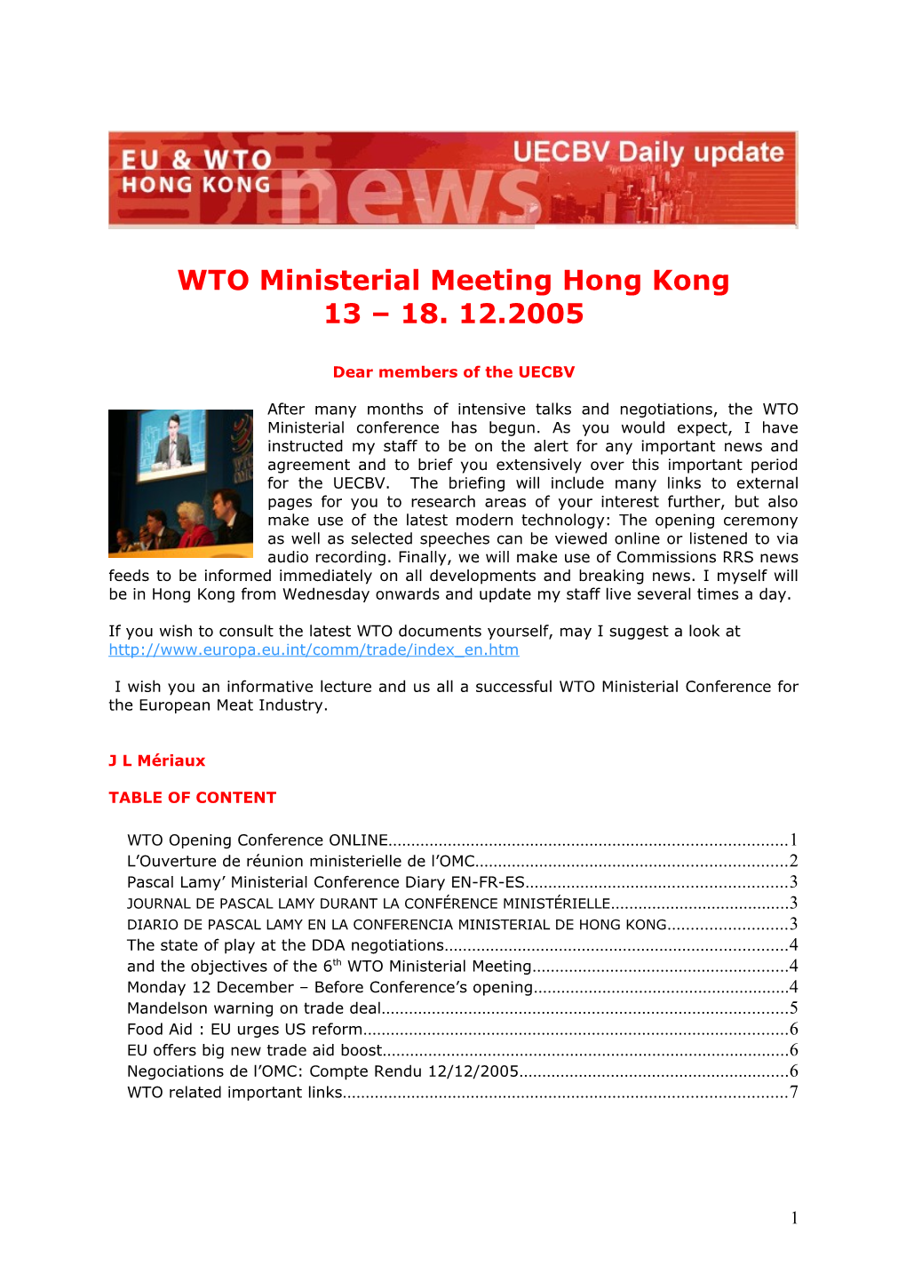WTO Ministerial Meeting Hong Kong