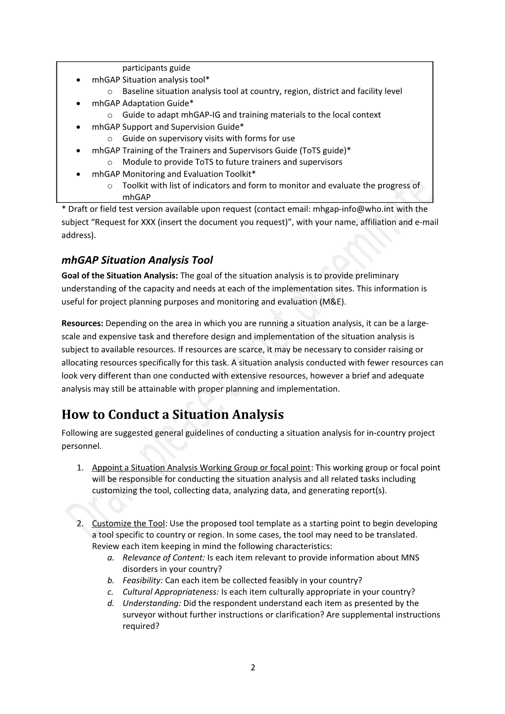 DRAFT Mhgap Situation Analysis Tool-Framework