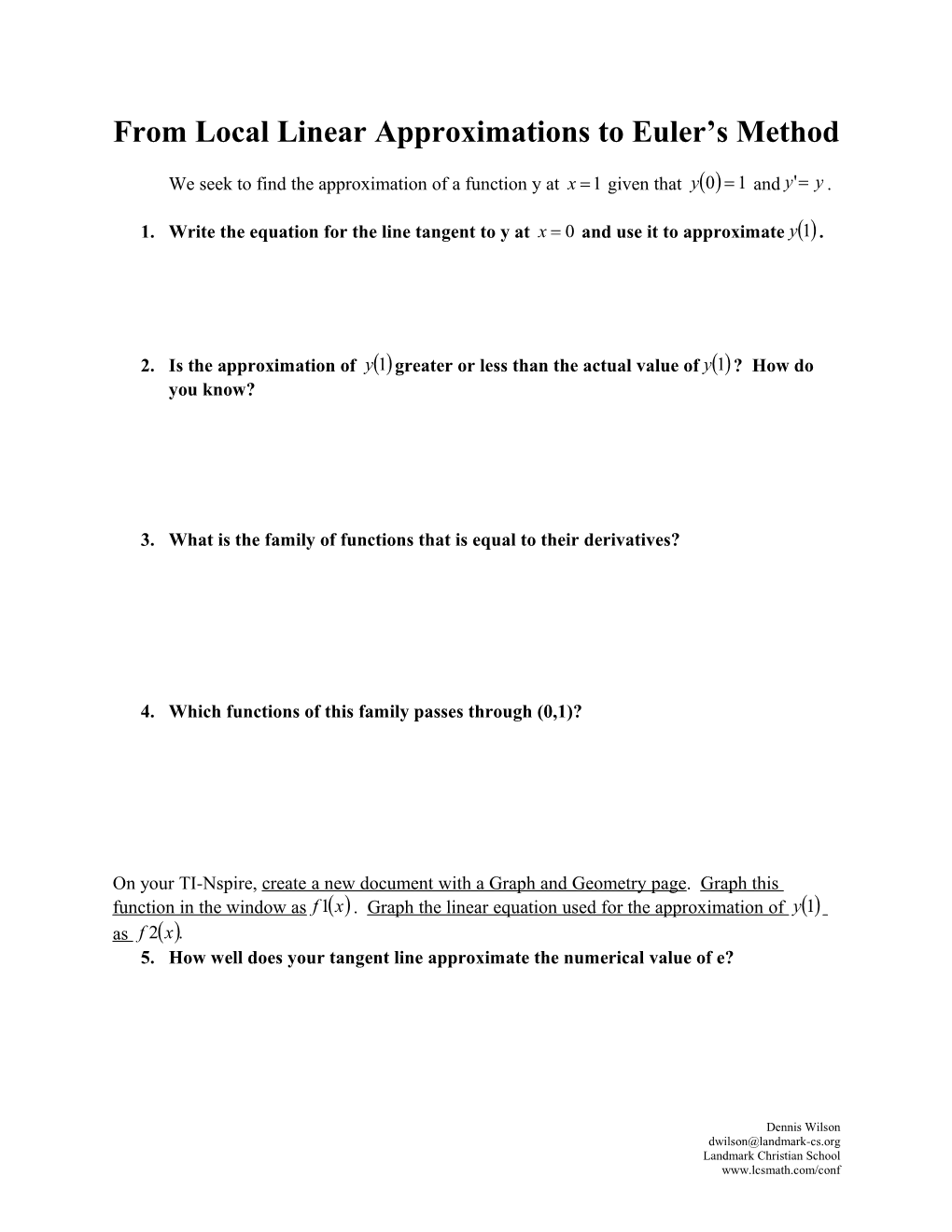 From Local Linear Approximations to Euler S Method