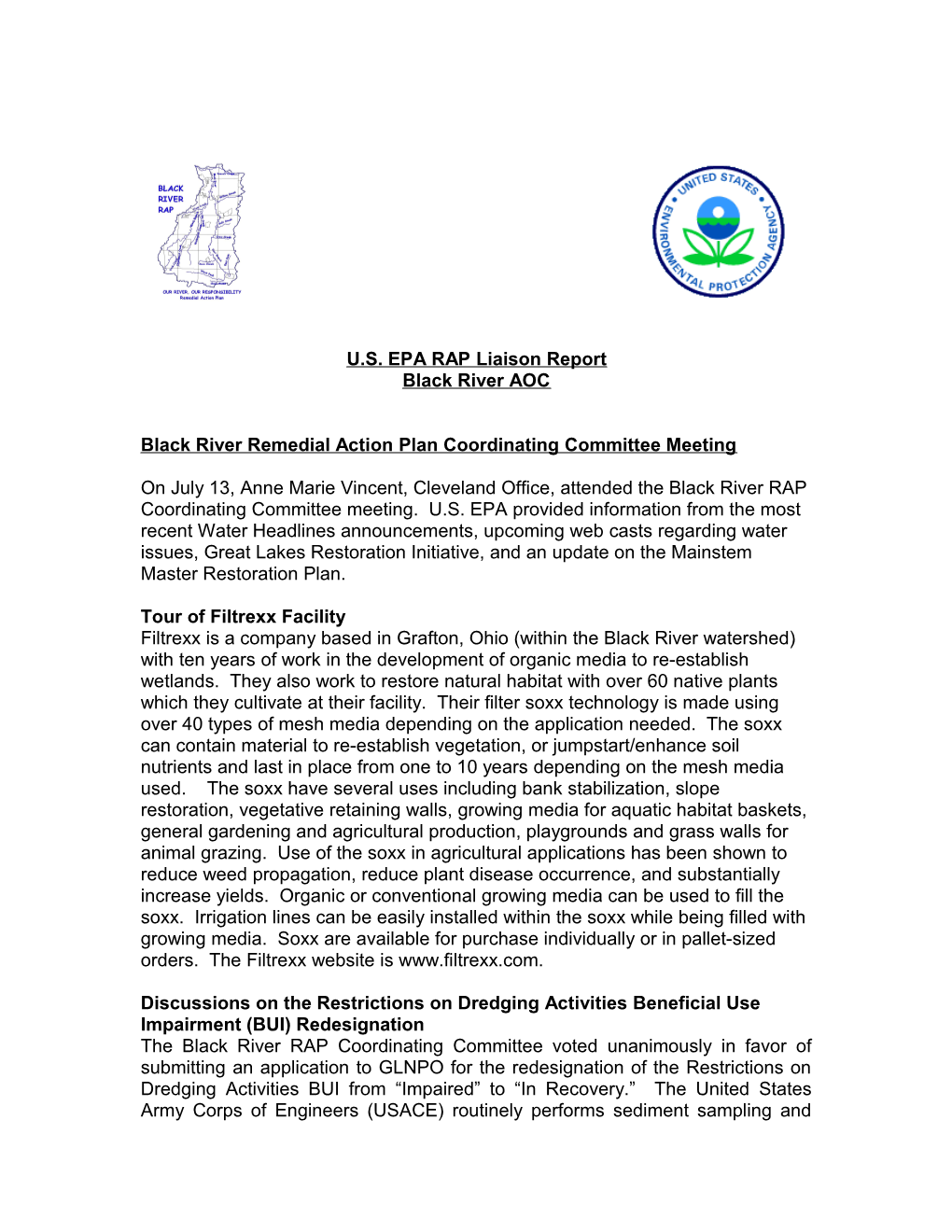 U.S. EPA RAP Liaison Report
