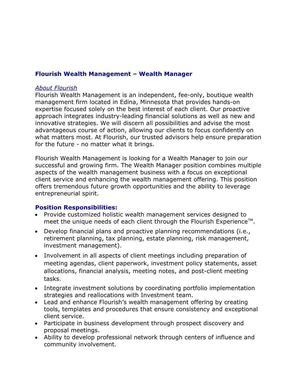 Flourish Wealth Management Wealth Manager
