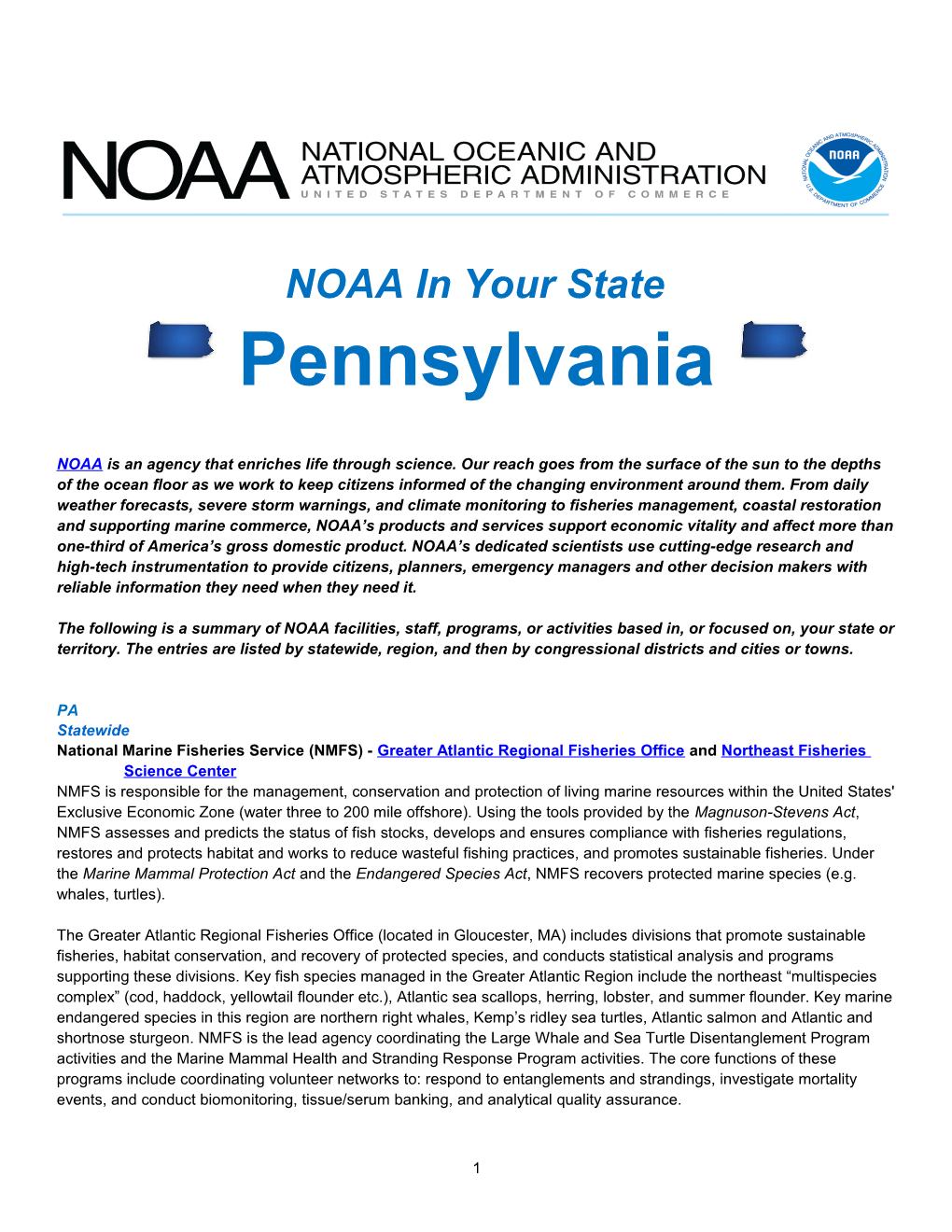 NOAA in Your State - Pennsylvania