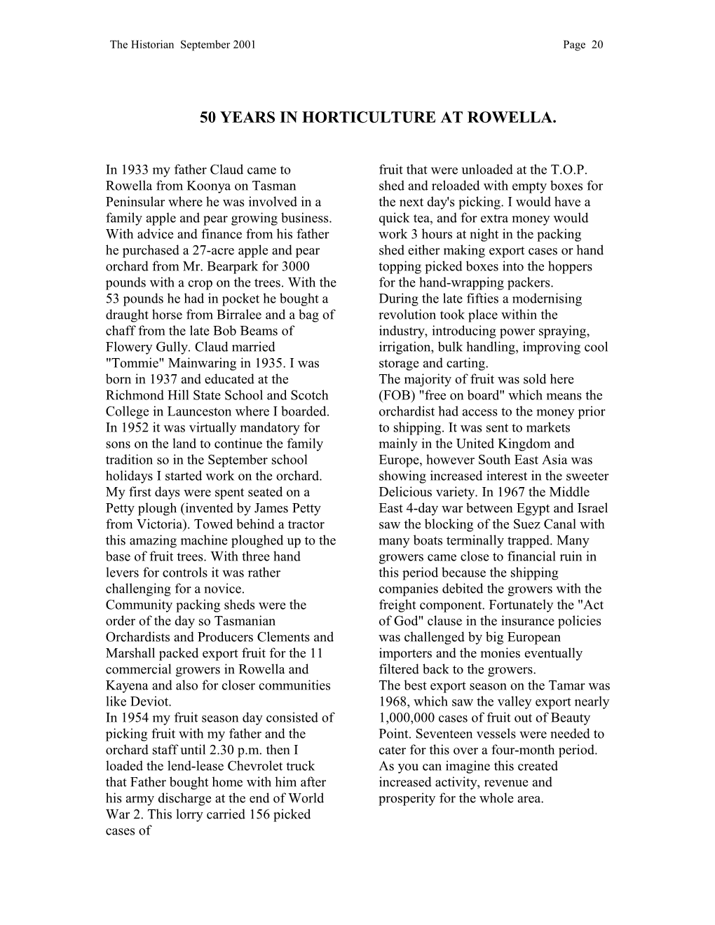 The Historian September 2001 Page 20