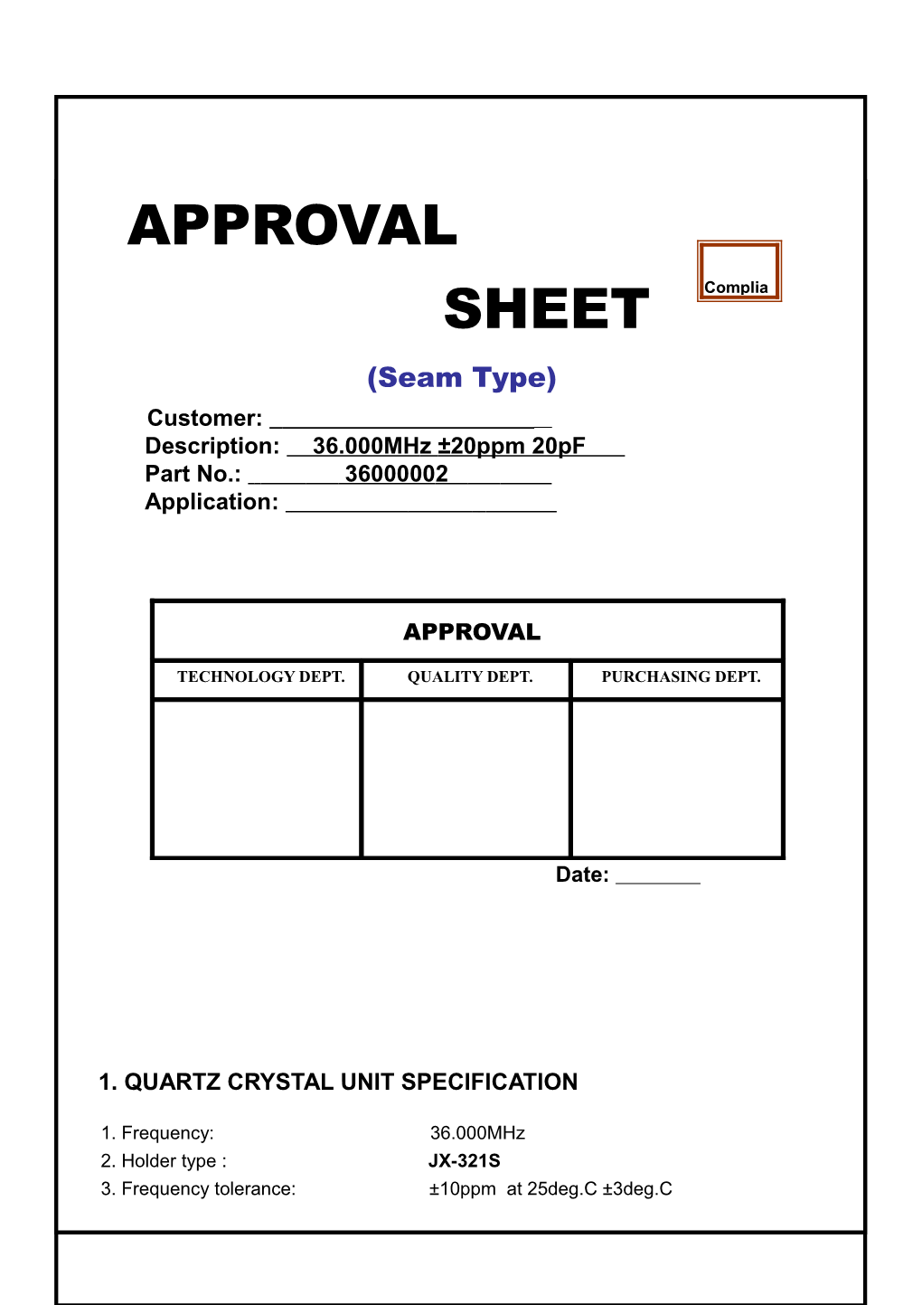 1. Quartz Crystal Unit Specification