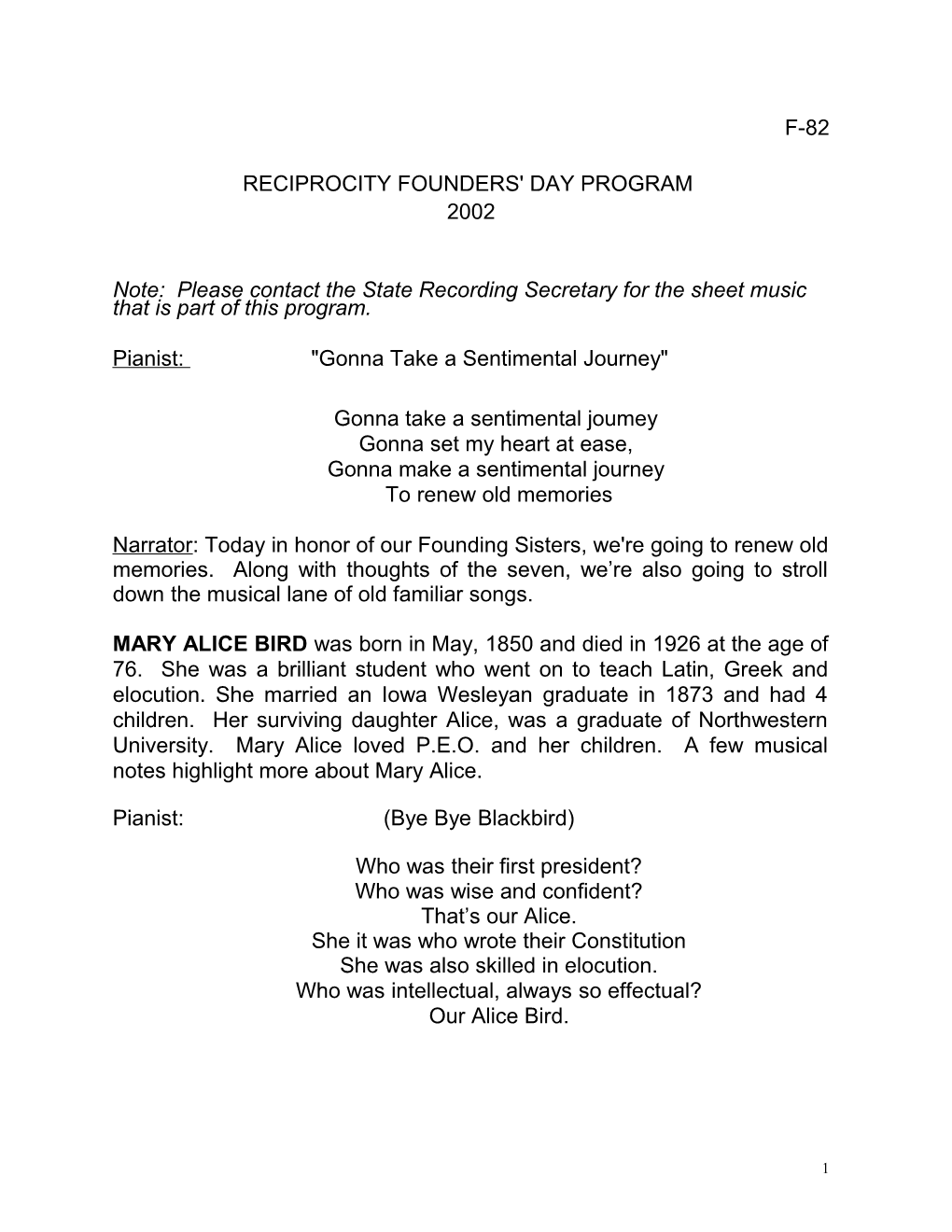 Reciprocity Founders' Day Program