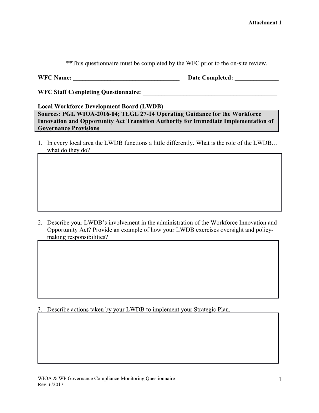 This Questionnaire Must Be Completed by the WFC Prior to the On-Site Review