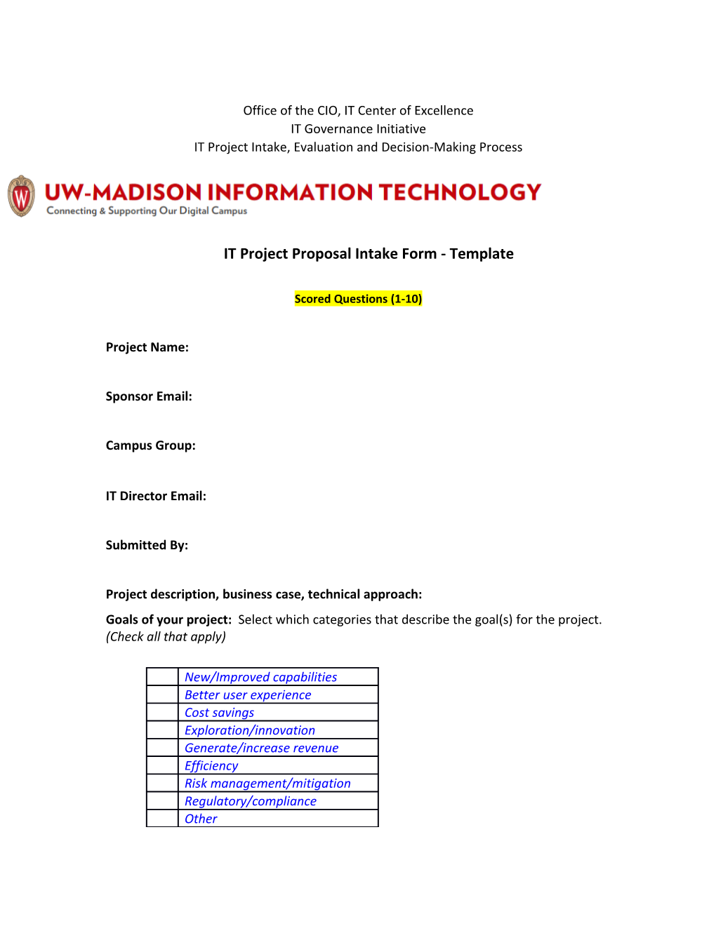 IT Project Proposal Intake Form - Template