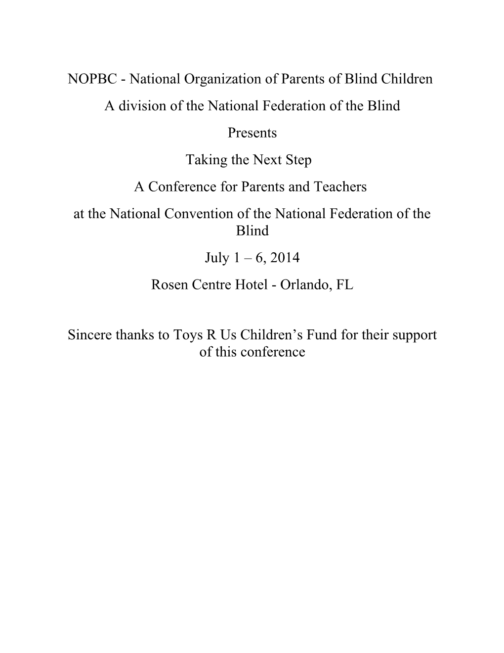 NOPBC - National Organization of Parents of Blind Children