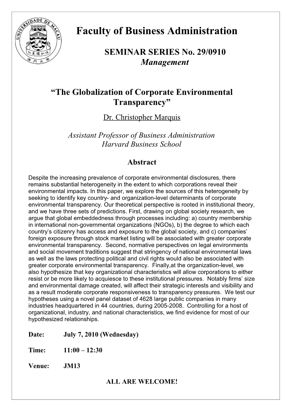 The Globalization of Corporate Environmental Transparency