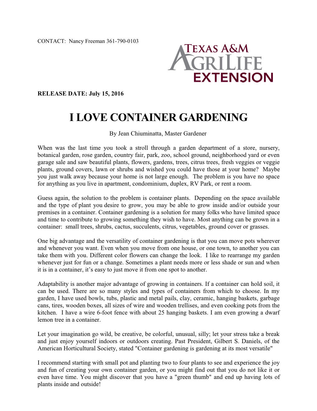 I Love Container Gardening
