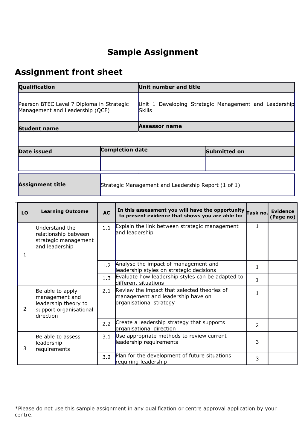 Sample Assignment