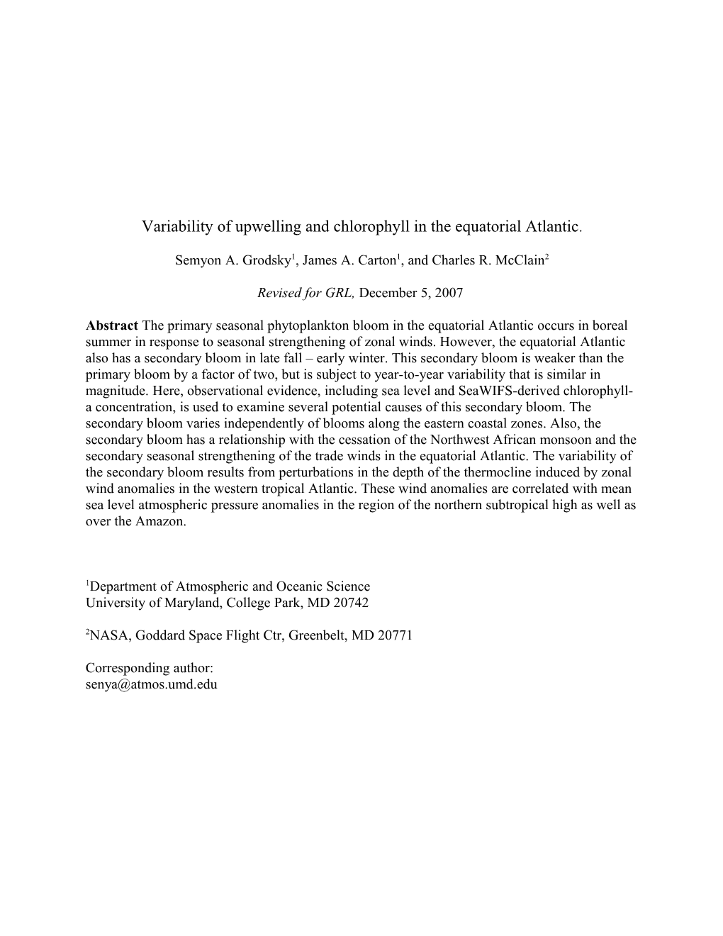 Seasonal and Interannual Variability of Upwelling and Chlorophyll Bloom in the Equatorial