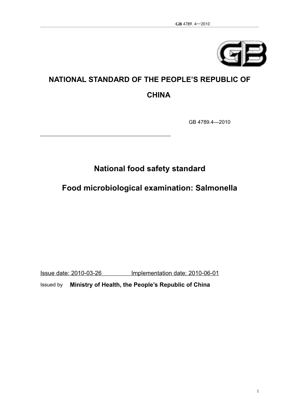 Microbiological Examination in Foods - Detection of Salmonella