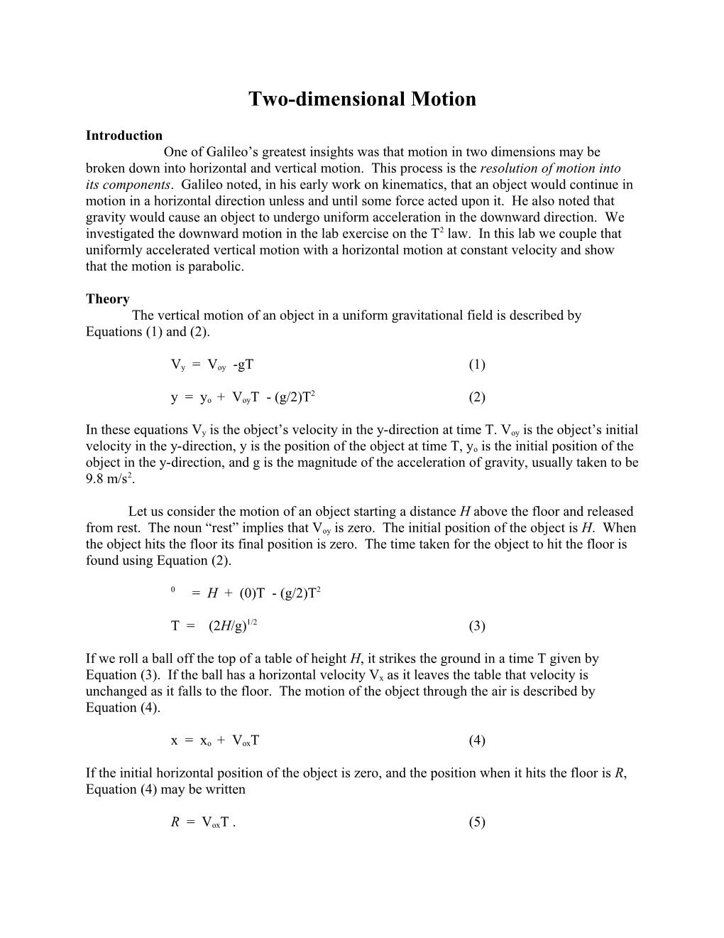 Two-Dimensional Motion