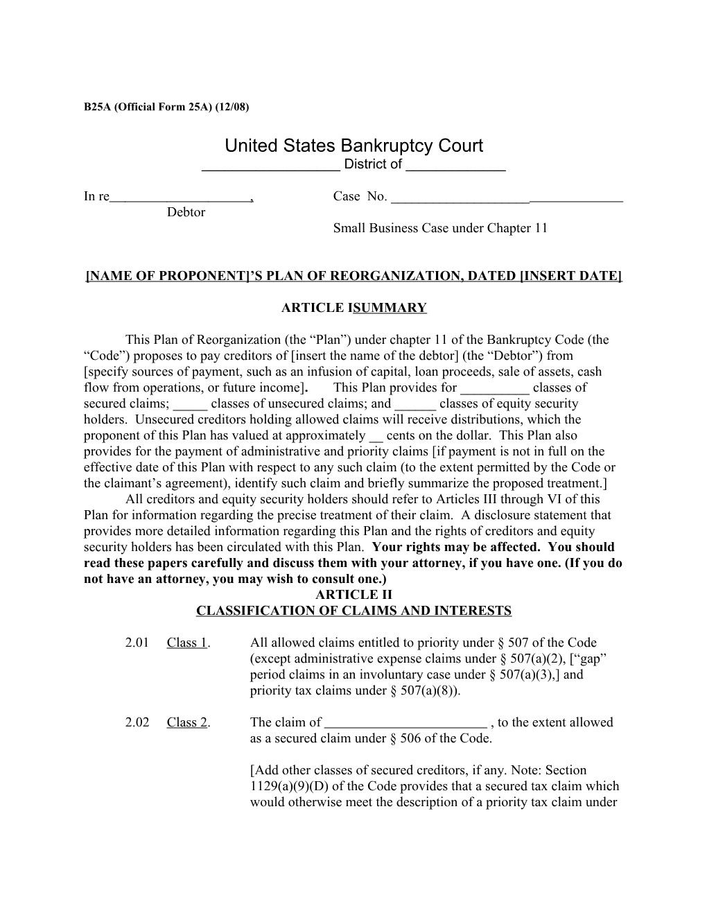 B25A (Official Form 25A) (12/08) - Cont