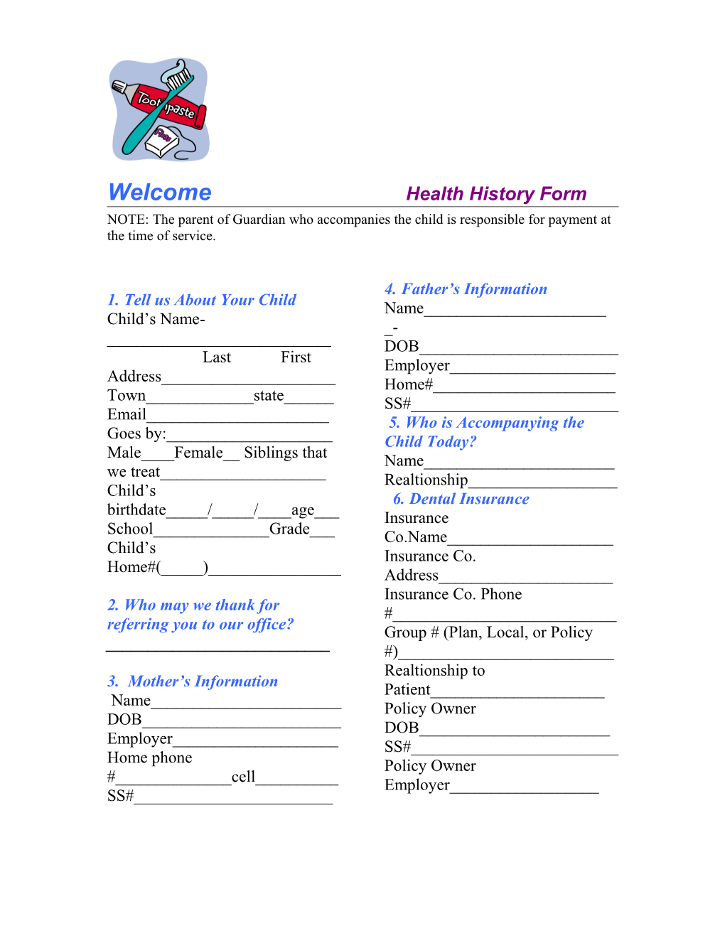 Welcomehealth History Form
