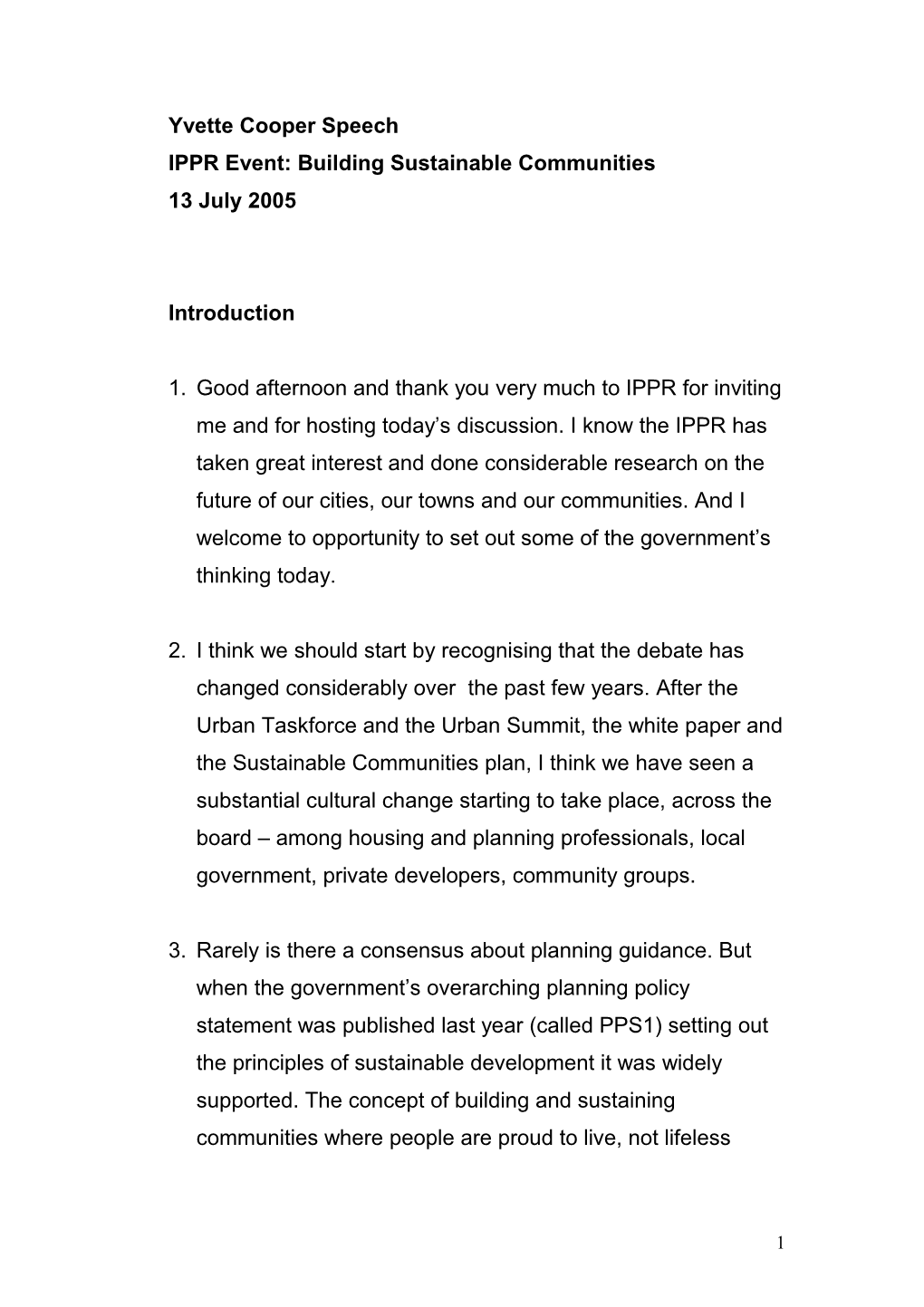 IPPR Event: Building Sustainable Communities