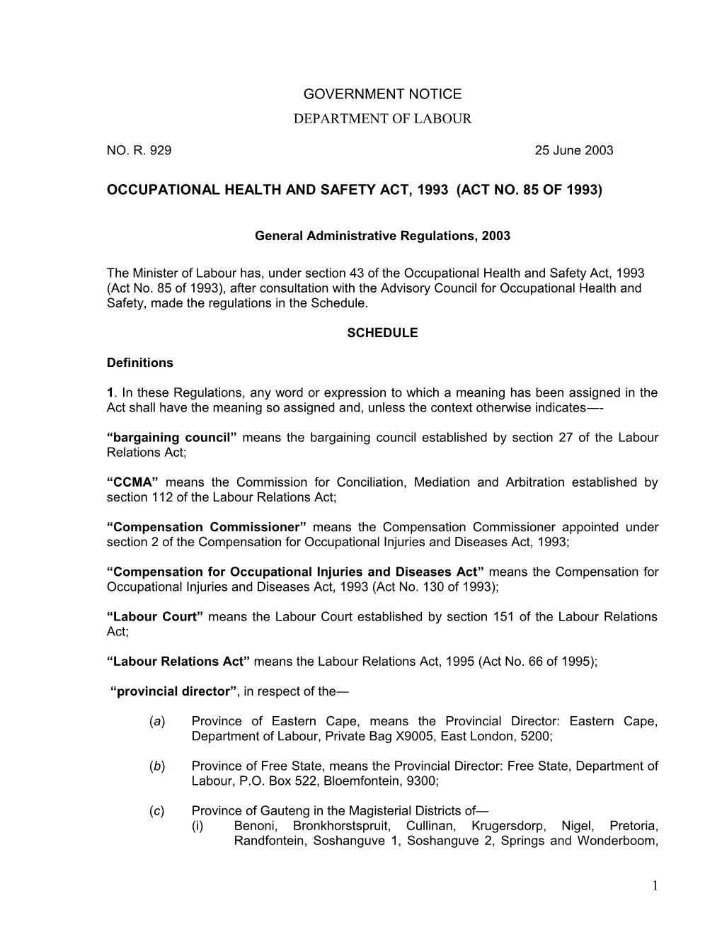 Occupational Health and Safety Act, 1993