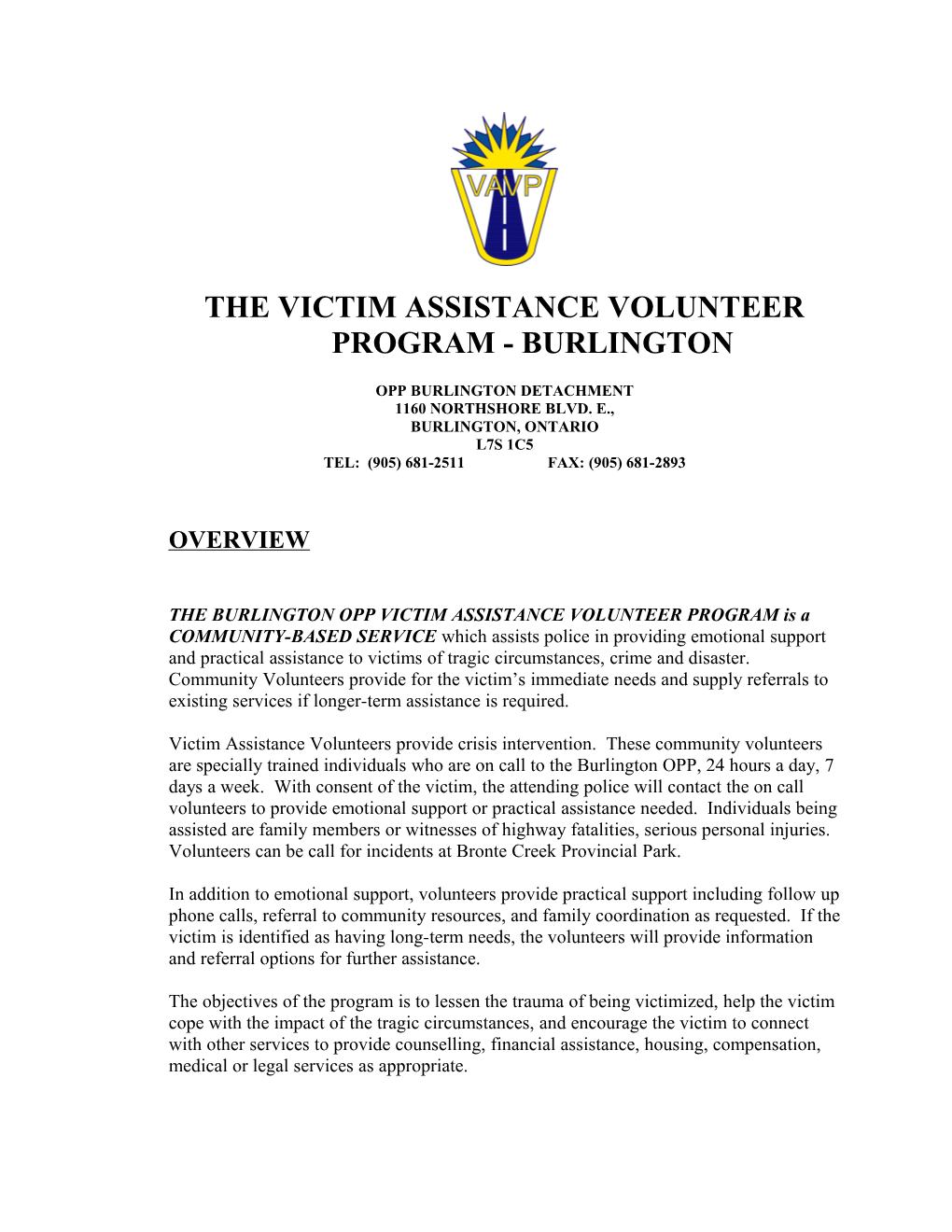 Victim Assistance Volunteer Program (Burlington)