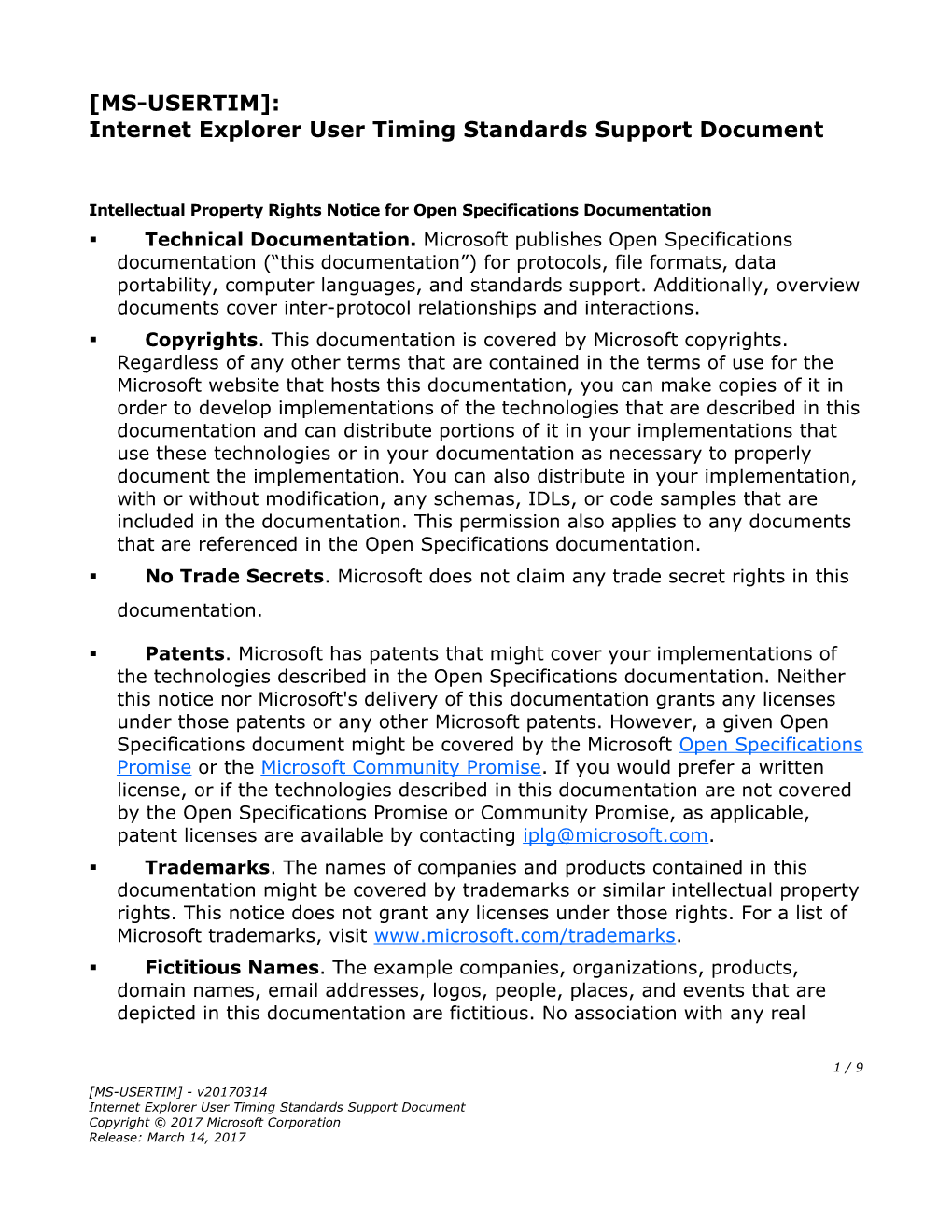 Internet Explorer User Timing Standards Support Document