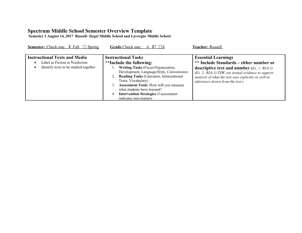 Spectrum Middle School Semester Overview Template