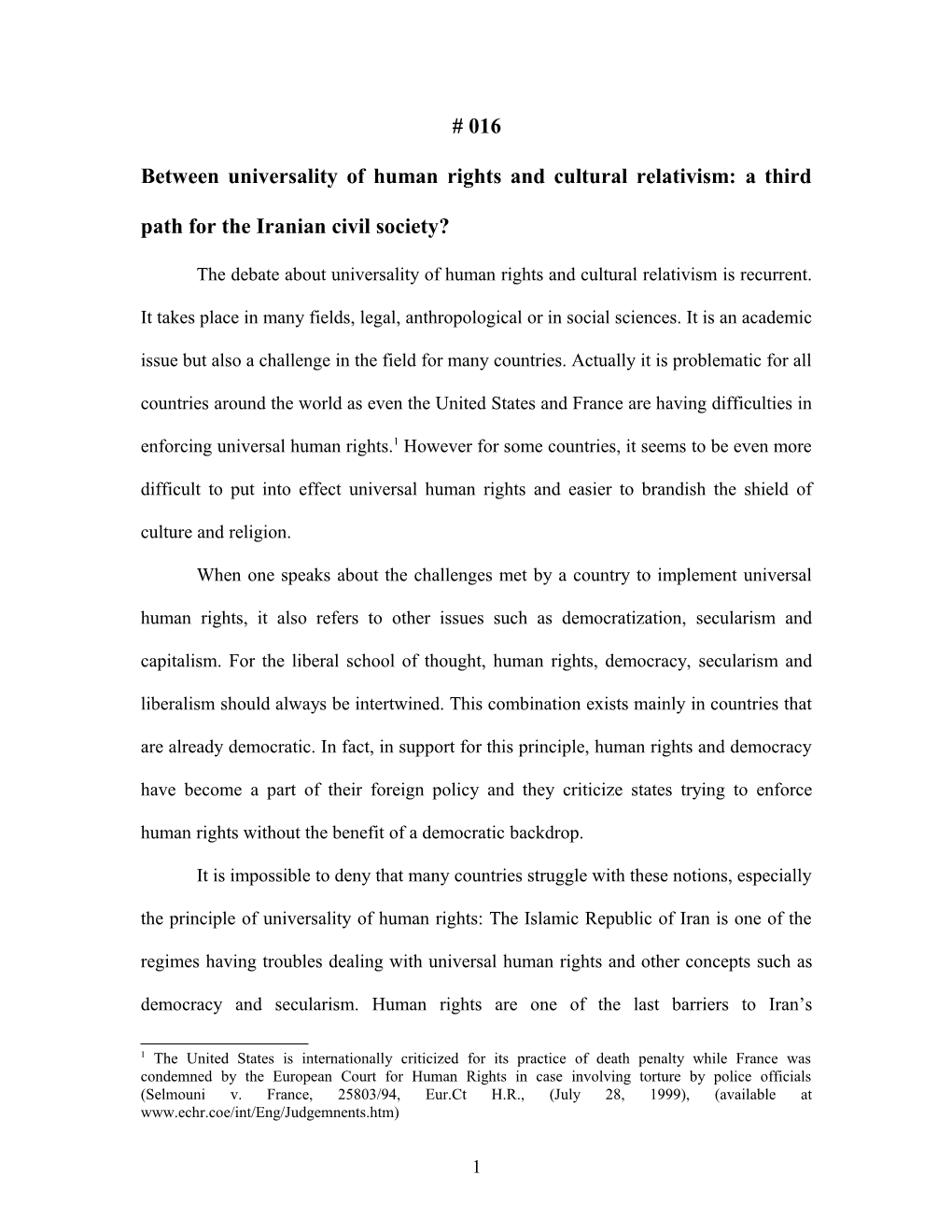 The Iranian Civil Society and Universality of Human Rights: a Third Path