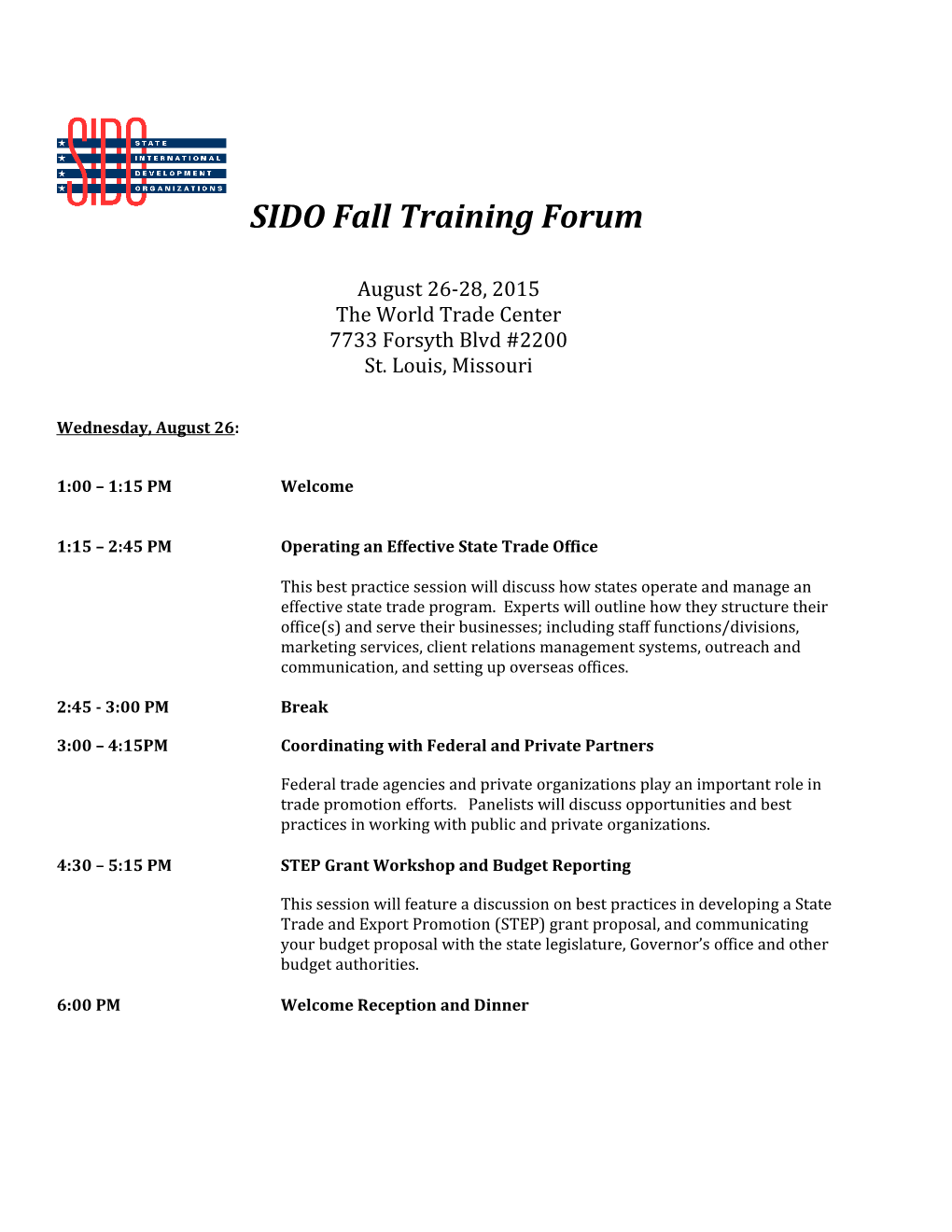 SIDO Fall Training Forum