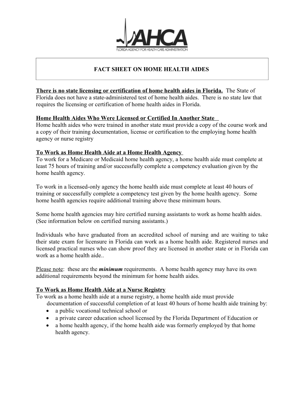 Fact Sheet on Home Health Aides