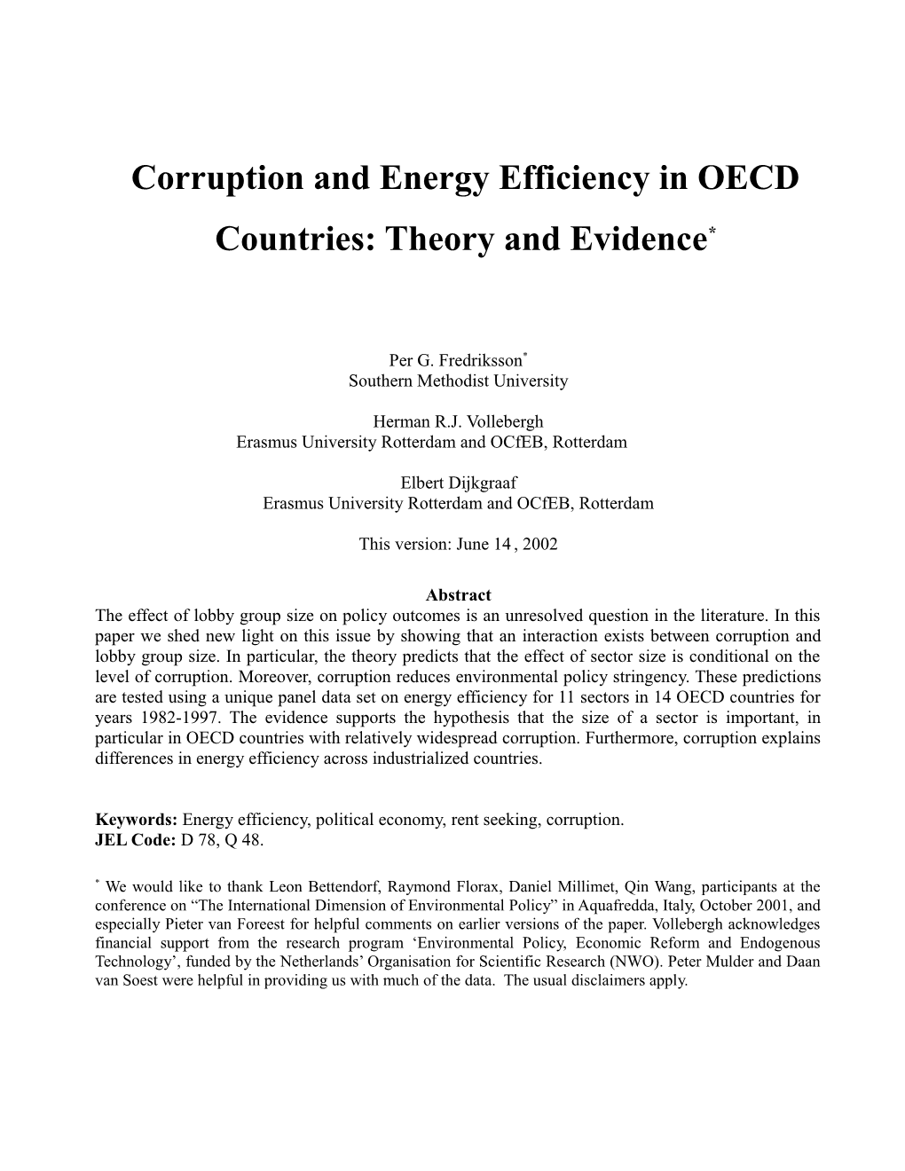 Corruption and Energy Efficiency in OECD Countries: Theory and Evidence*