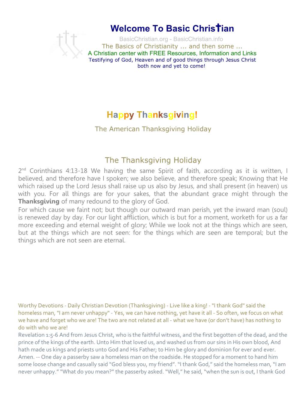 Basic Christian: Thanksgiving Holiday