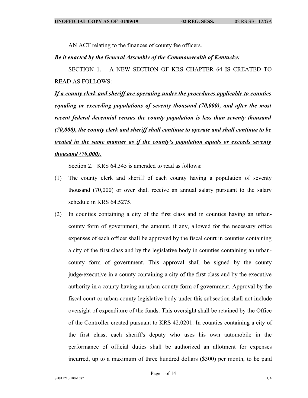 AN ACT Relating to the Finances of County Fee Officers