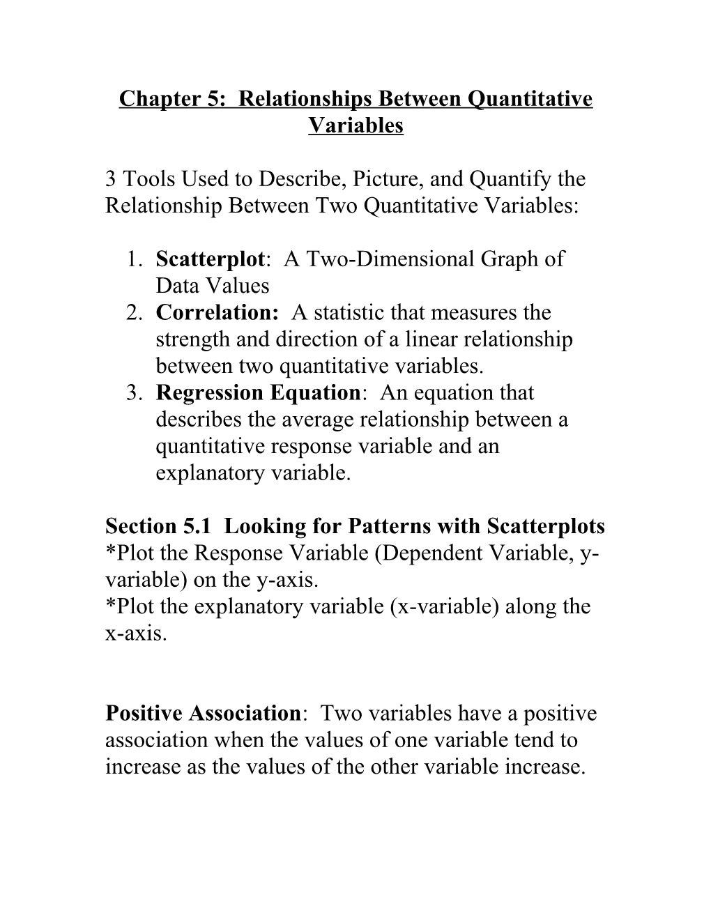 Chapter 5: Relationships Between Quantitative Variables