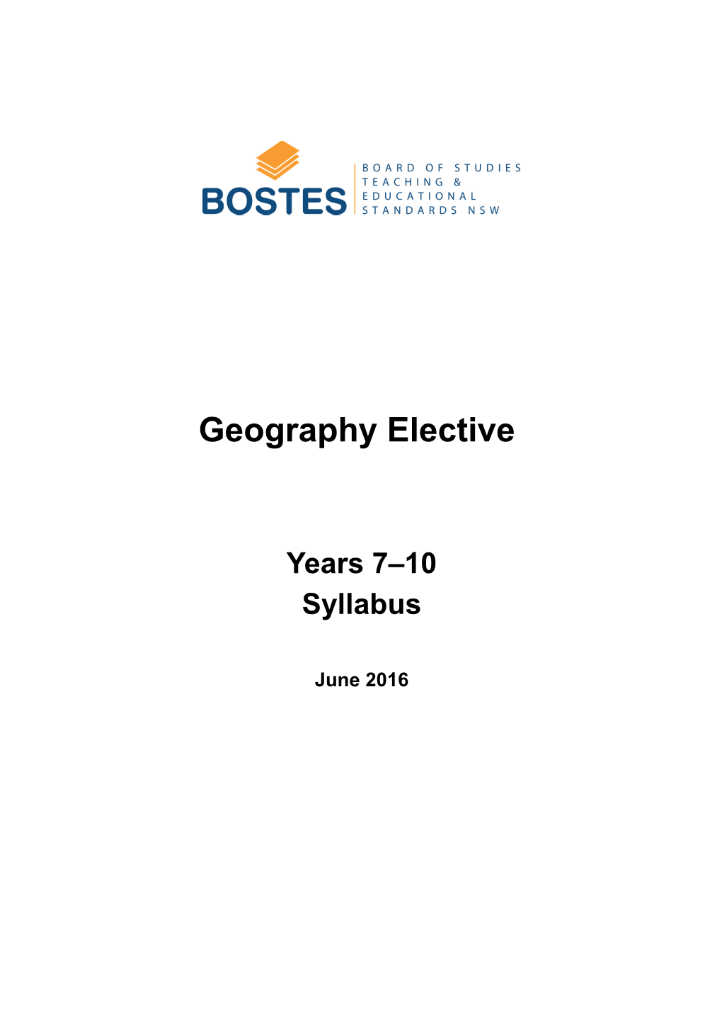 Geography Elective Years 7-10 Syllabus