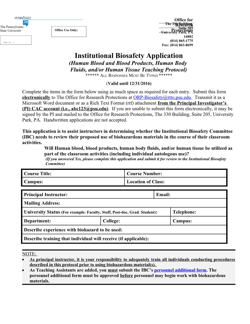 Institutional Biosafety Application